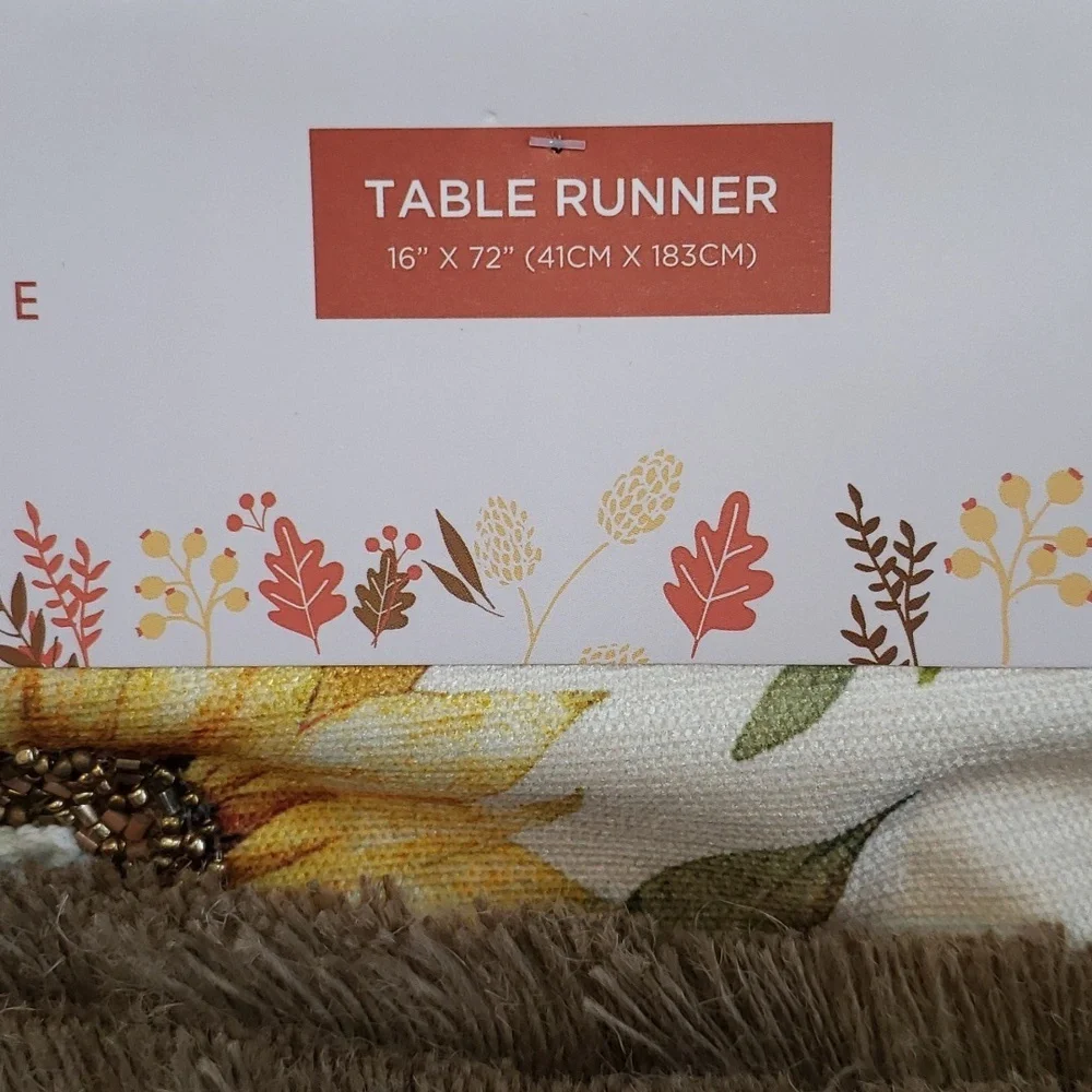 The Farmhouse Rachel Ashwell 72 x 16 Beaded Sunflower Fringed Table Runner